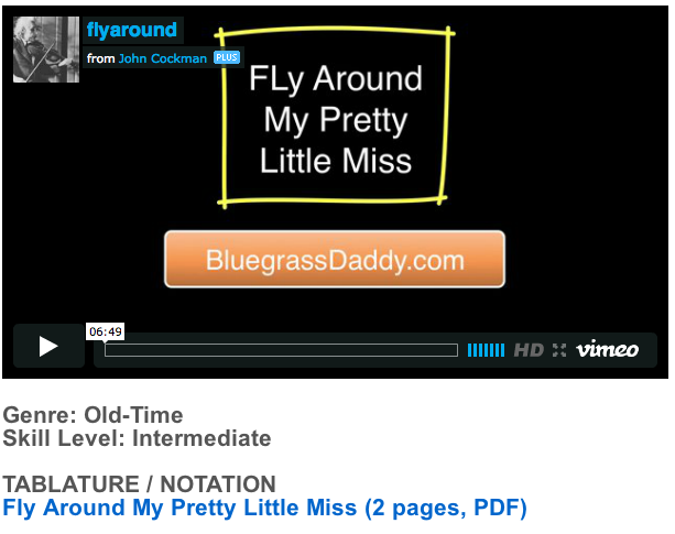 This is an online fiddle lesson for the tune "Fly Around My Pretty Little Miss." BluegrassDaddy.com is your best source for Bluegrass, Old-Time, Celtic, Gospel, and Country fiddle lessons!