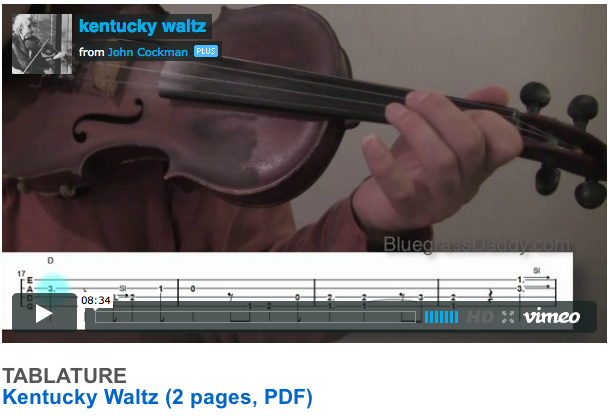 This is an online fiddle lesson for the tune "Kentucky Waltz." BluegrassDaddy.com is your best source for Bluegrass, Old-Time, Celtic, Gospel, and Country fiddle lessons!
